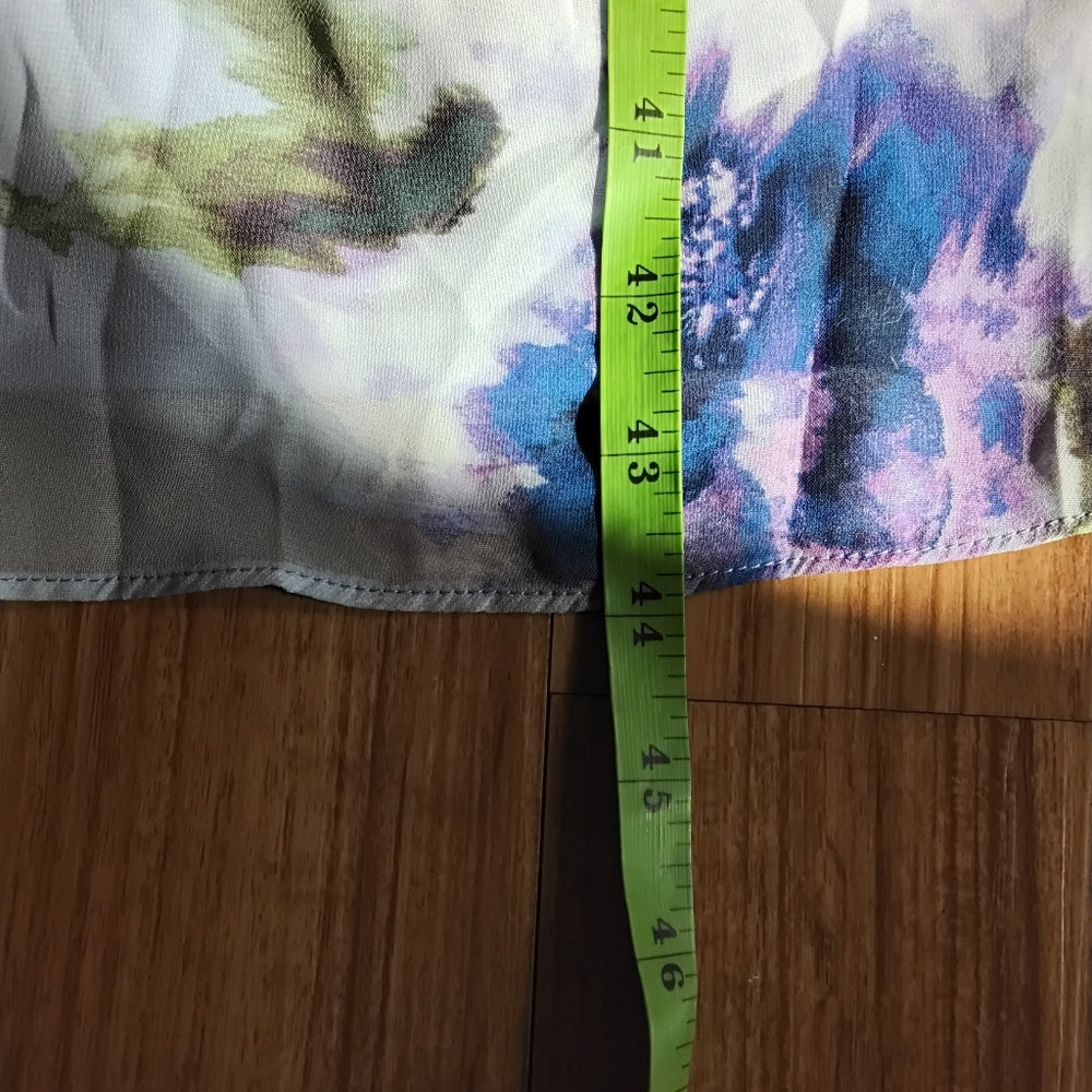 Nine West Light Purple Floral Belted Midi Dress – Sheer Long Sleeves – Sz 6