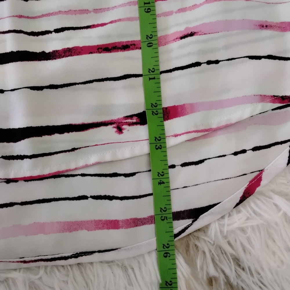 APT. 9 Pink, White, & Black Petite Striped Hi-Lo Pleated Tank – Office Chic PS