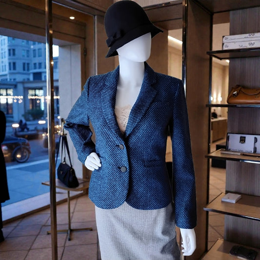 Calvin Klein Tailored Blue Houndstooth Blazer Sz 6