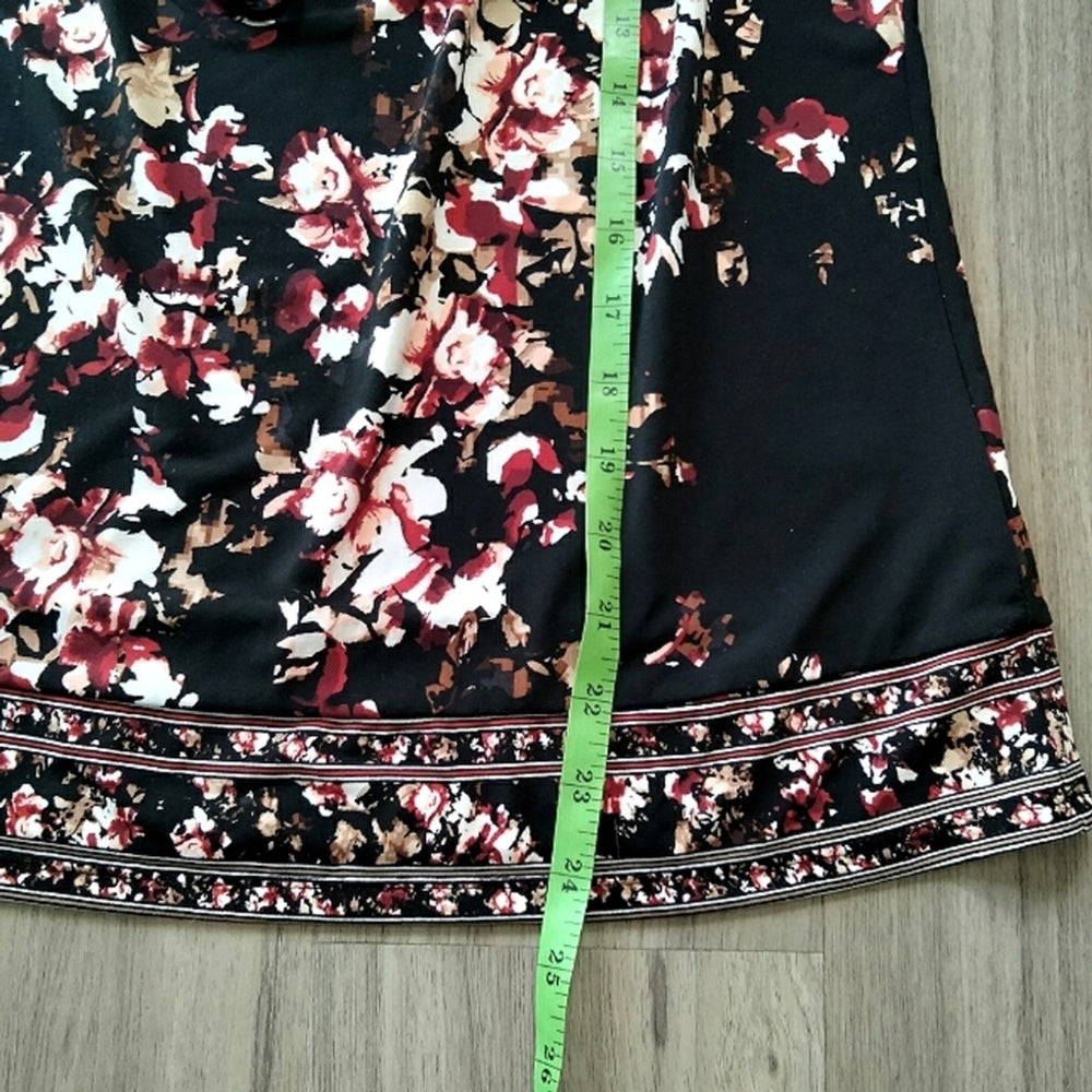 WHBM Black Floral Sleeveless Lace Up w/Tassels & Scoop Neck Tunic Size XS