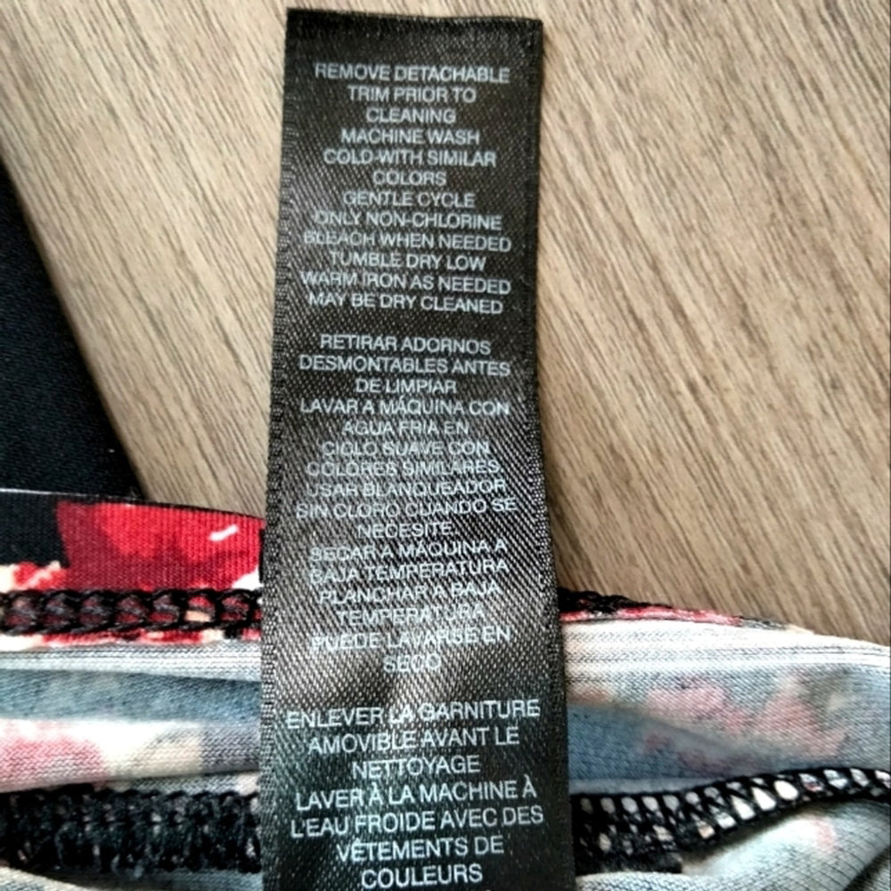 WHBM Black Floral Sleeveless Lace Up w/Tassels & Scoop Neck Tunic Size XS