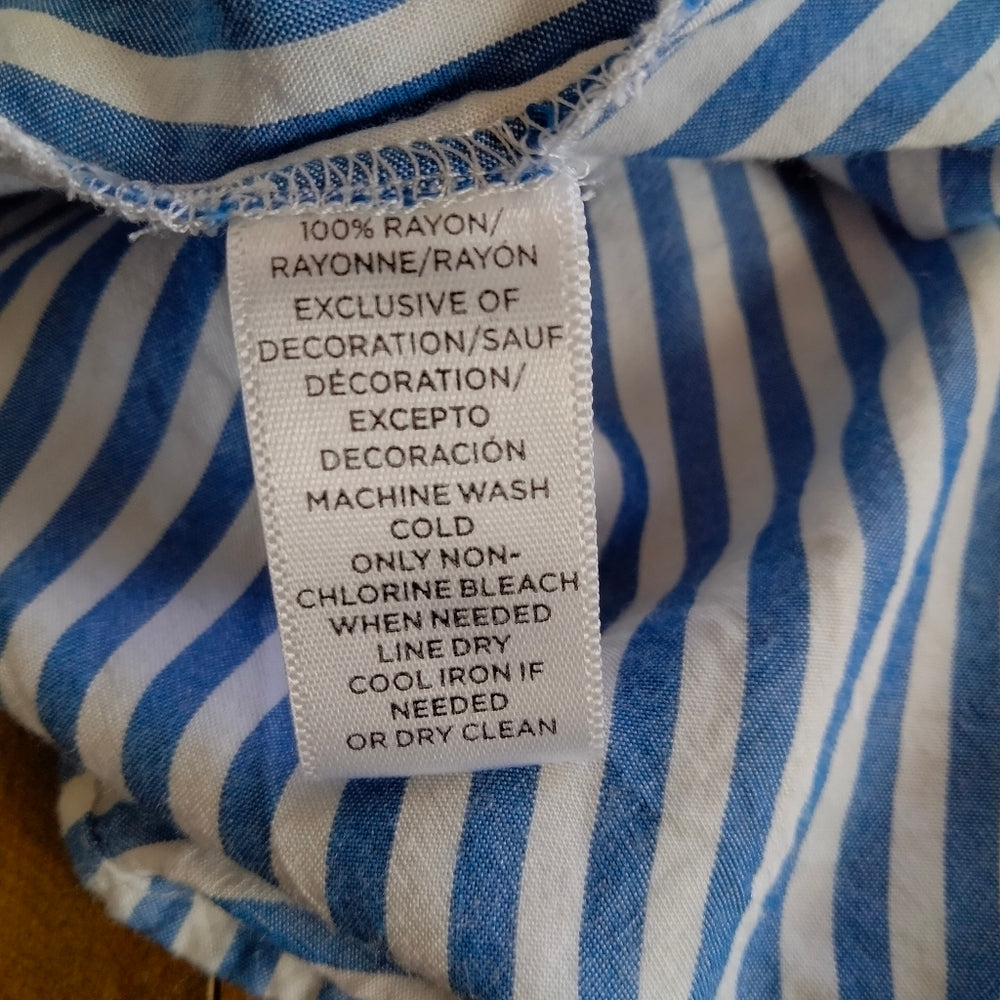 LOFT Blue & White Striped Embroidered Blouse – XS Petite