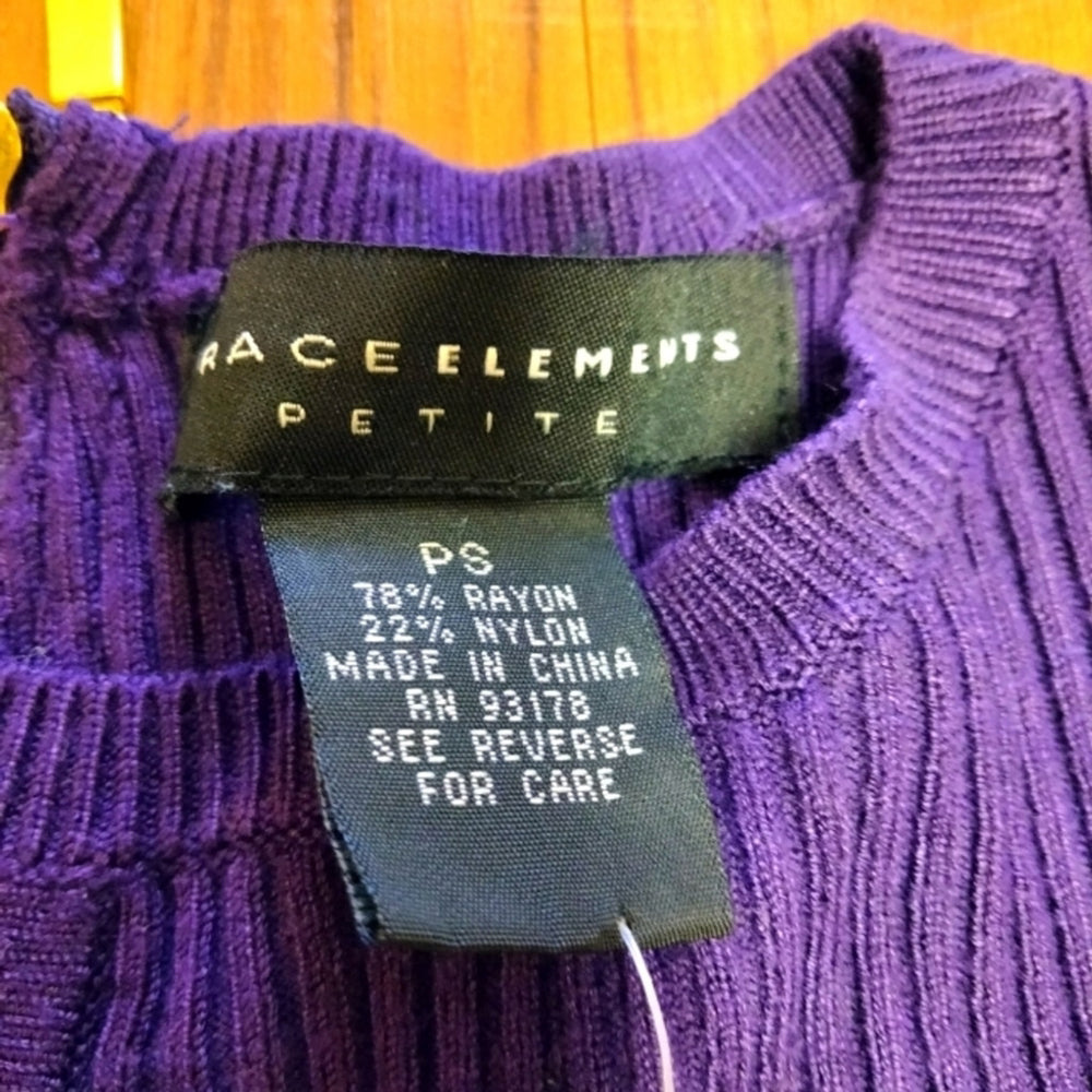 Grace Elements Elegant Purple Ribbed Peplum Top Size Petite Small NWT