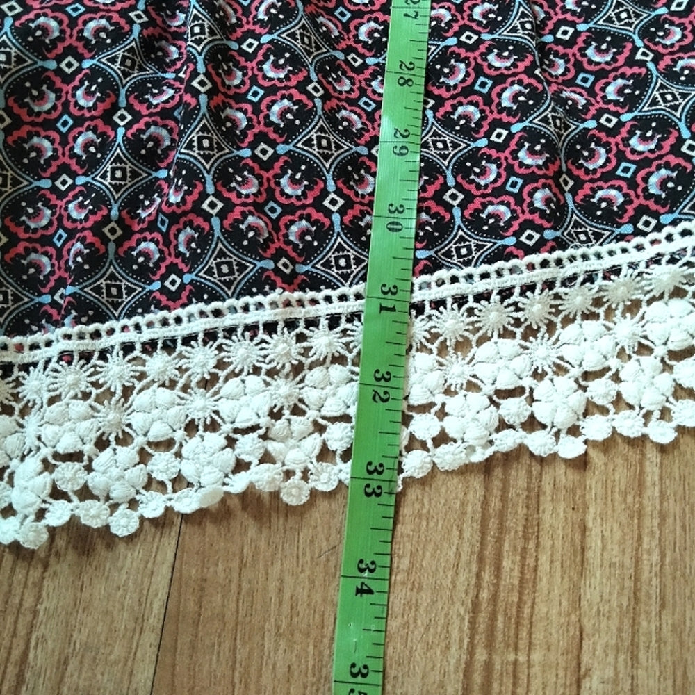 Abercrombie & Fitch Boho Black and Pink Cream Lace-Trim Romper Size Medium