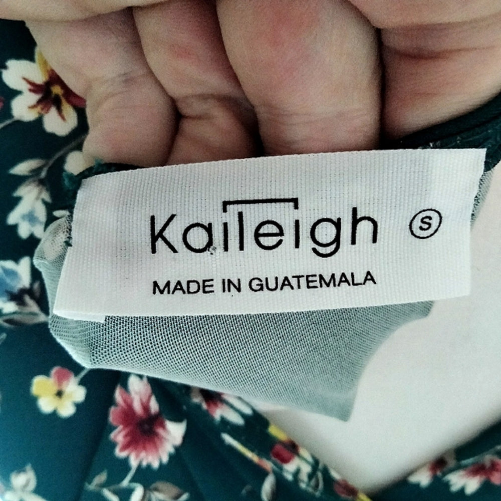 Kaileigh Green V-Neck Wrap-Style Floral Mini Dress Size  Small
