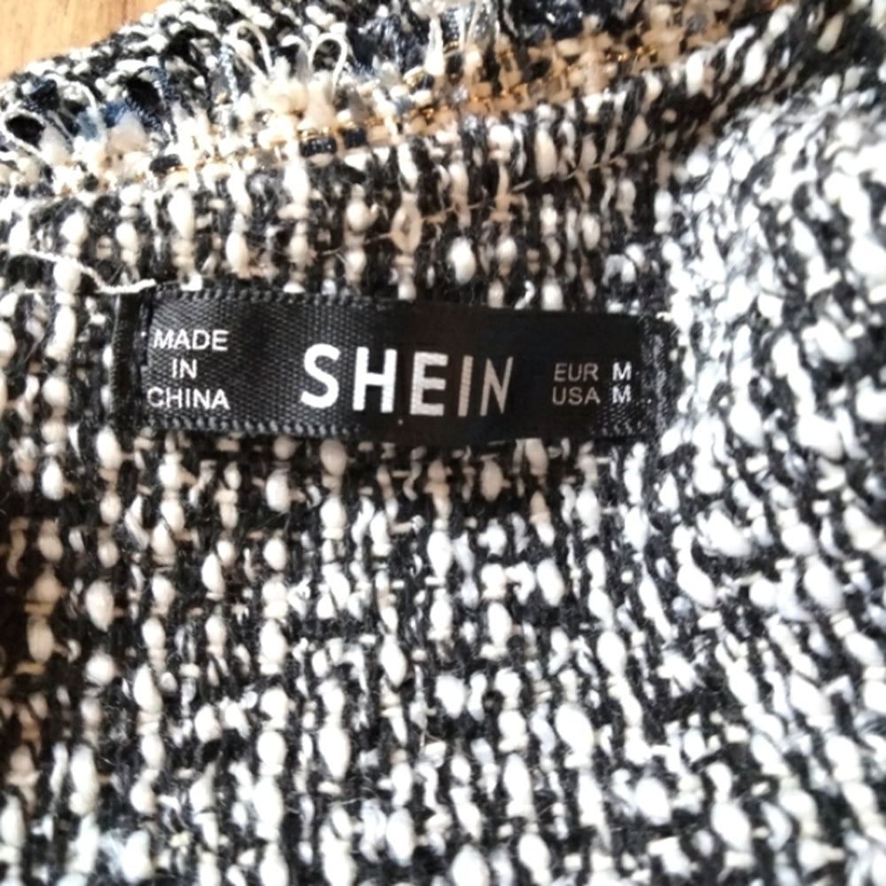 Shein Tweed Sleeveless Romper w/Fringed Hem Sz M