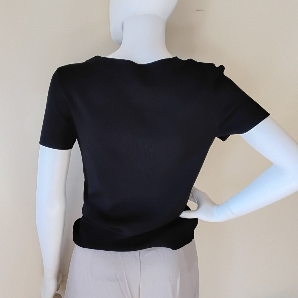 Cable & Gauge Sophisticated Black Embellished Statement Top Size Small