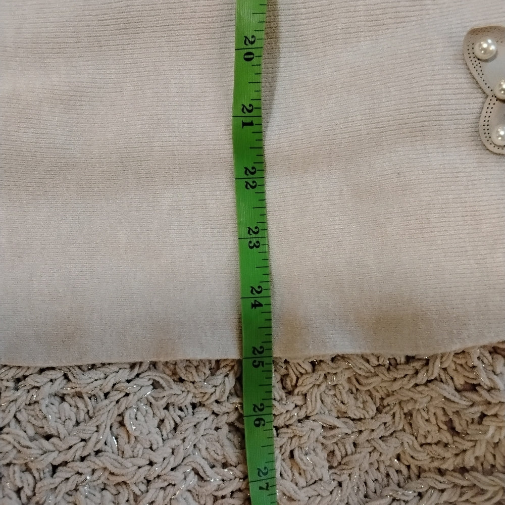 LIV MILANO Elegant Ribbed Cream Sweater with Butterfly & Pearl Accents Sz M