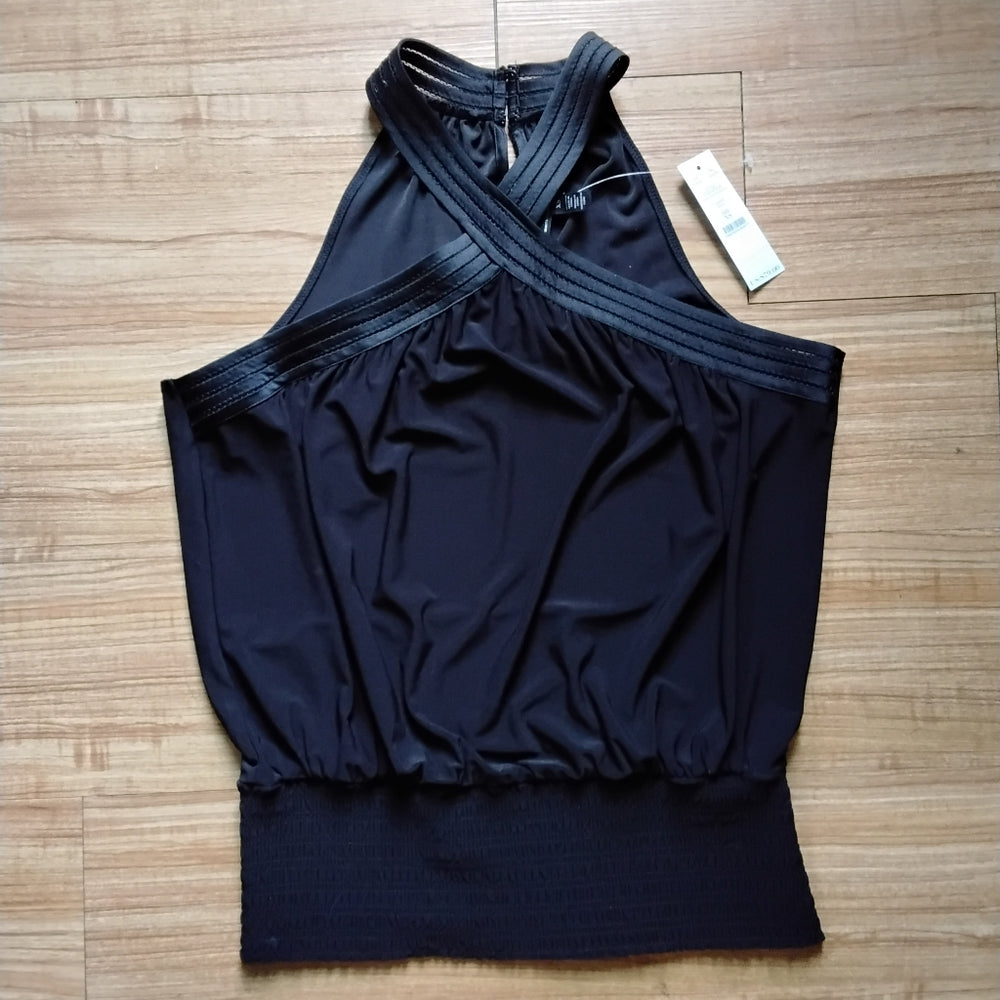White House Black Market Cross Front Halter Tunic – Black XS, NWT