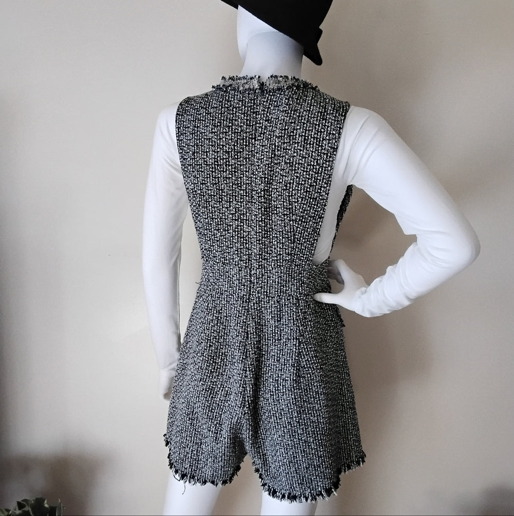 Shein Tweed Sleeveless Romper w/Fringed Hem Sz M