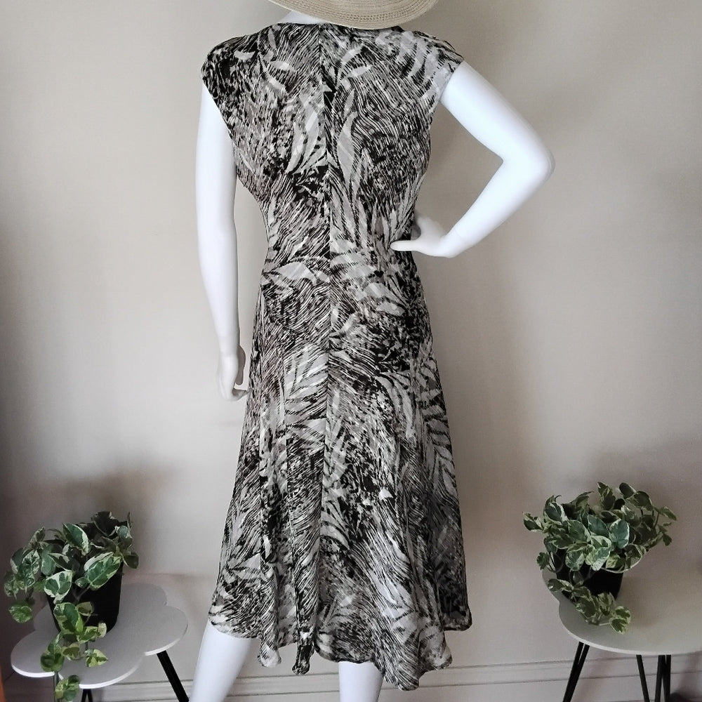 Evan-Picone Brown & Cream Abstract Midi Dress – Size 10