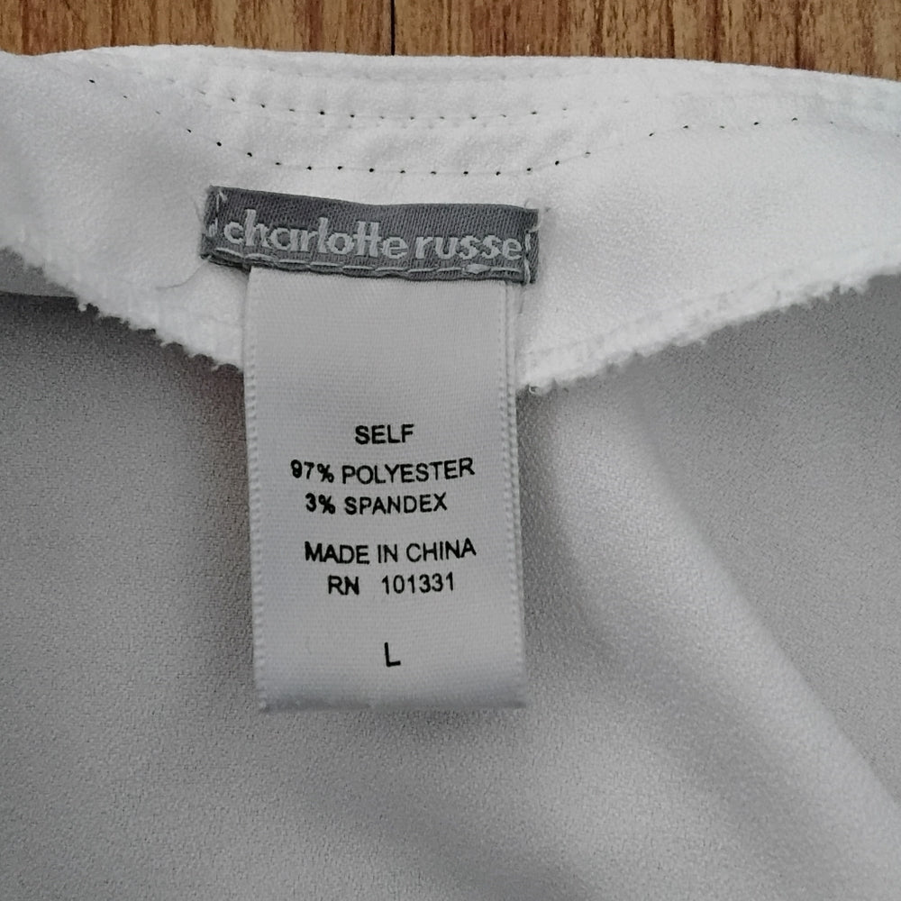 Charlotte Russe White Wrap Top - Black Trim - Flared Sleeves Size L – EUC