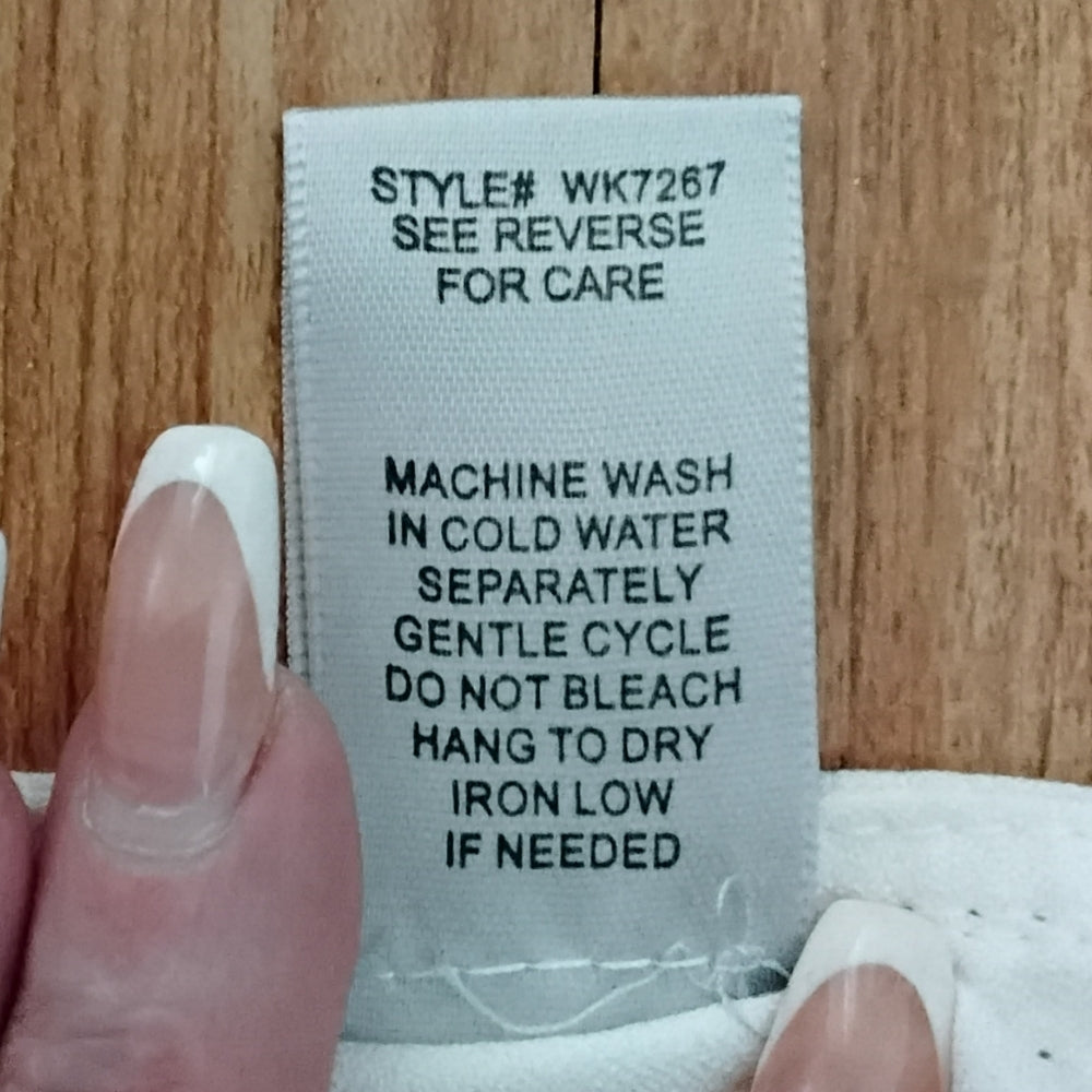 Charlotte Russe White Wrap Top - Black Trim - Flared Sleeves Size L – EUC