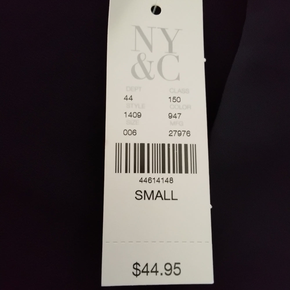 NY & Company 7th Avenue Navy Bow Blouse – Sheer Flutter Sleeves – Size S NWT