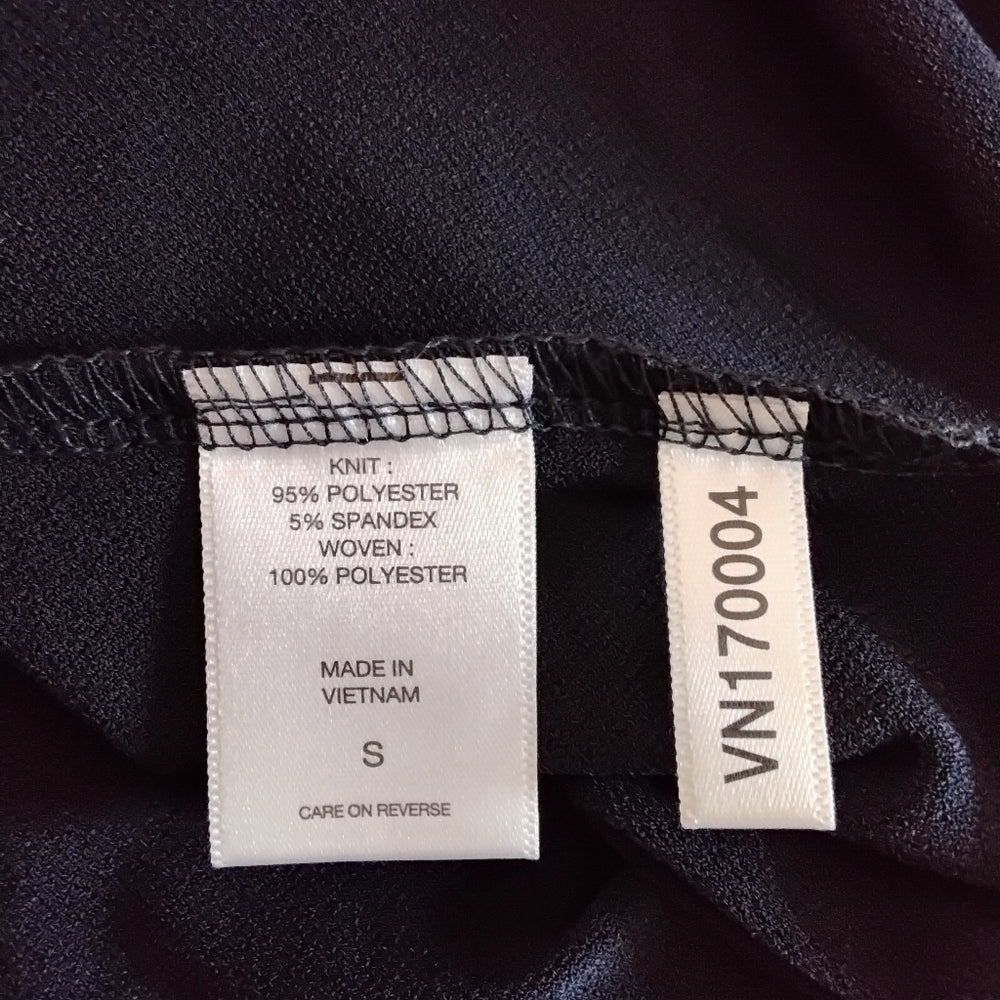 NY & Company 7th Avenue Navy Bow Blouse – Sheer Flutter Sleeves – Size S NWT