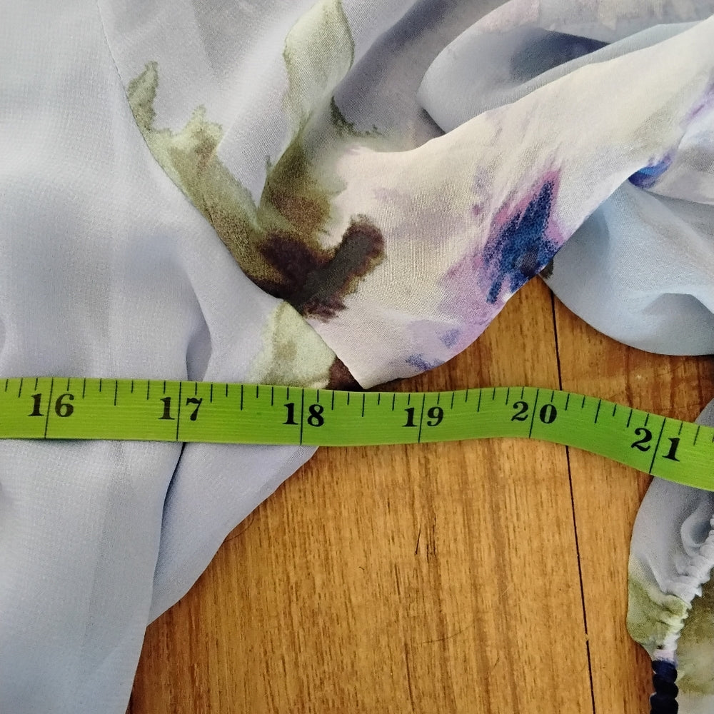 Nine West Light Purple Floral Belted Midi Dress – Sheer Long Sleeves – Sz 6