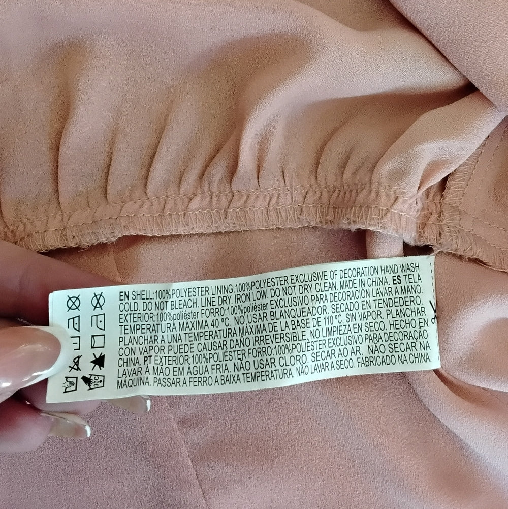 Forever 21 Pink Long Sleeve Lace-Trim V-Neck Blouse – Size M