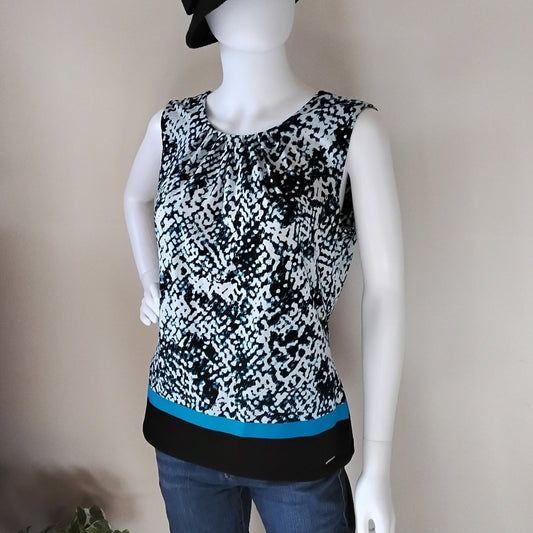 Calvin Klein Abstract Sleeveless Top w/ Gold Logo – Size M