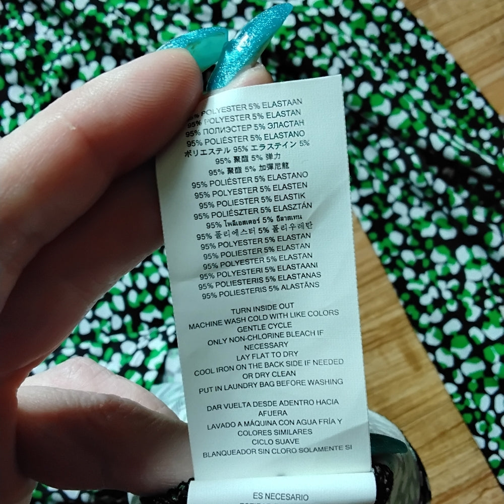 Michael Kors Abstract Green & Black Gold Chain Detail Blouse Sz Small NWOT