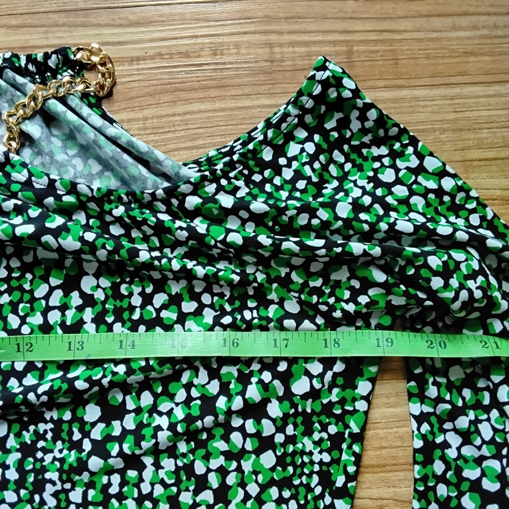 Michael Kors Abstract Green & Black Gold Chain Detail Blouse Sz Small NWOT