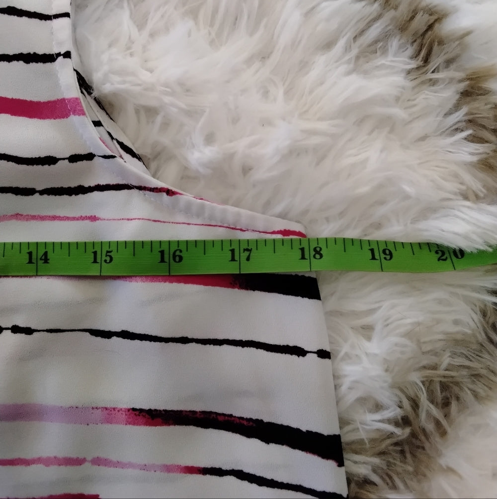 APT. 9 Pink, White, & Black Petite Striped Hi-Lo Pleated Tank – Office Chic PS