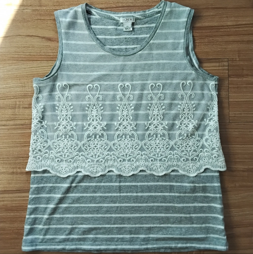 J.Crew Chic Gray Tank Tops Bundle – XS Lace & Stripe Tops