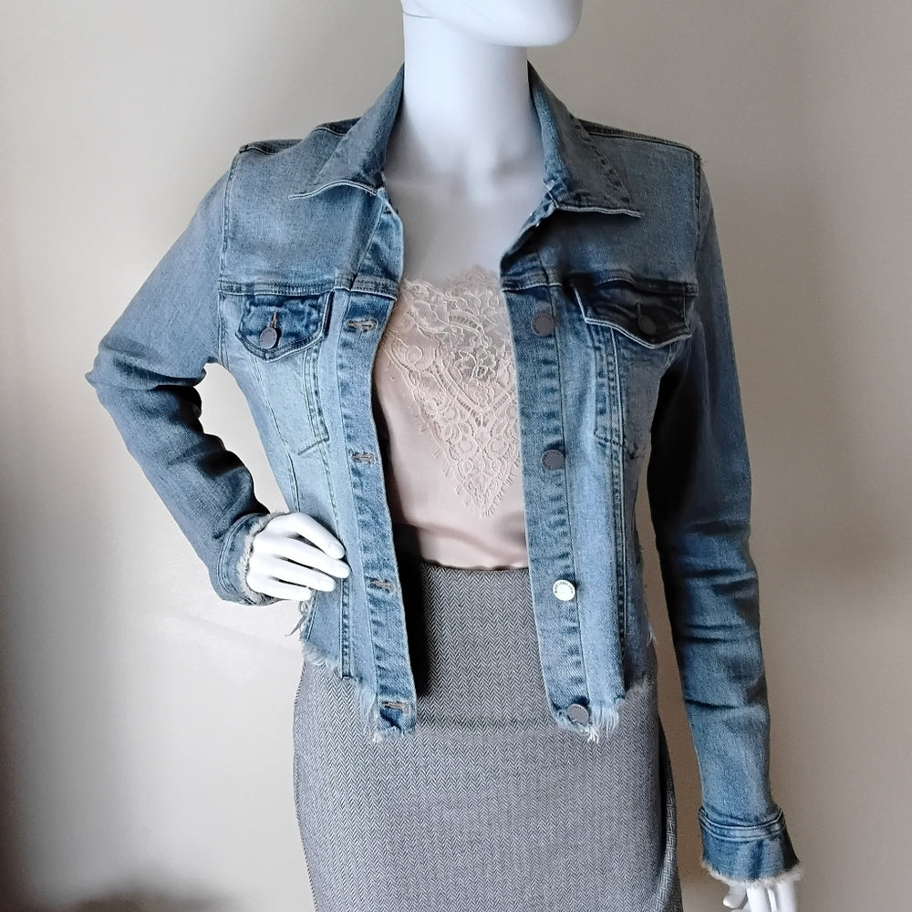 Frayed Cropped Denim Jacket by BLACK LABEL C’EST TOI – Size Small