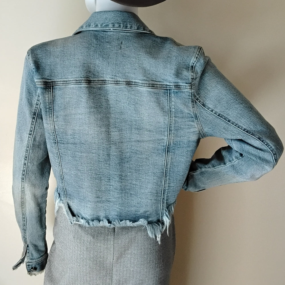 Frayed Cropped Denim Jacket by BLACK LABEL C’EST TOI – Size Small