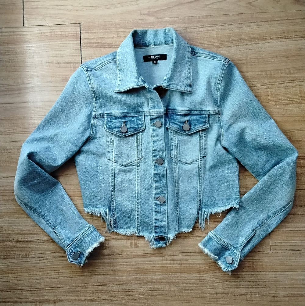 Frayed Cropped Denim Jacket by BLACK LABEL C’EST TOI – Size Small