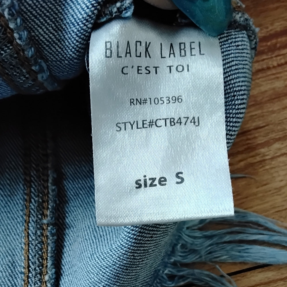 Frayed Cropped Denim Jacket by BLACK LABEL C’EST TOI – Size Small