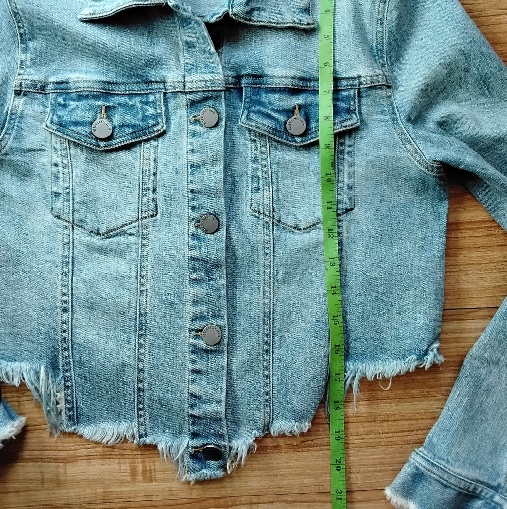 Frayed Cropped Denim Jacket by BLACK LABEL C’EST TOI – Size Small