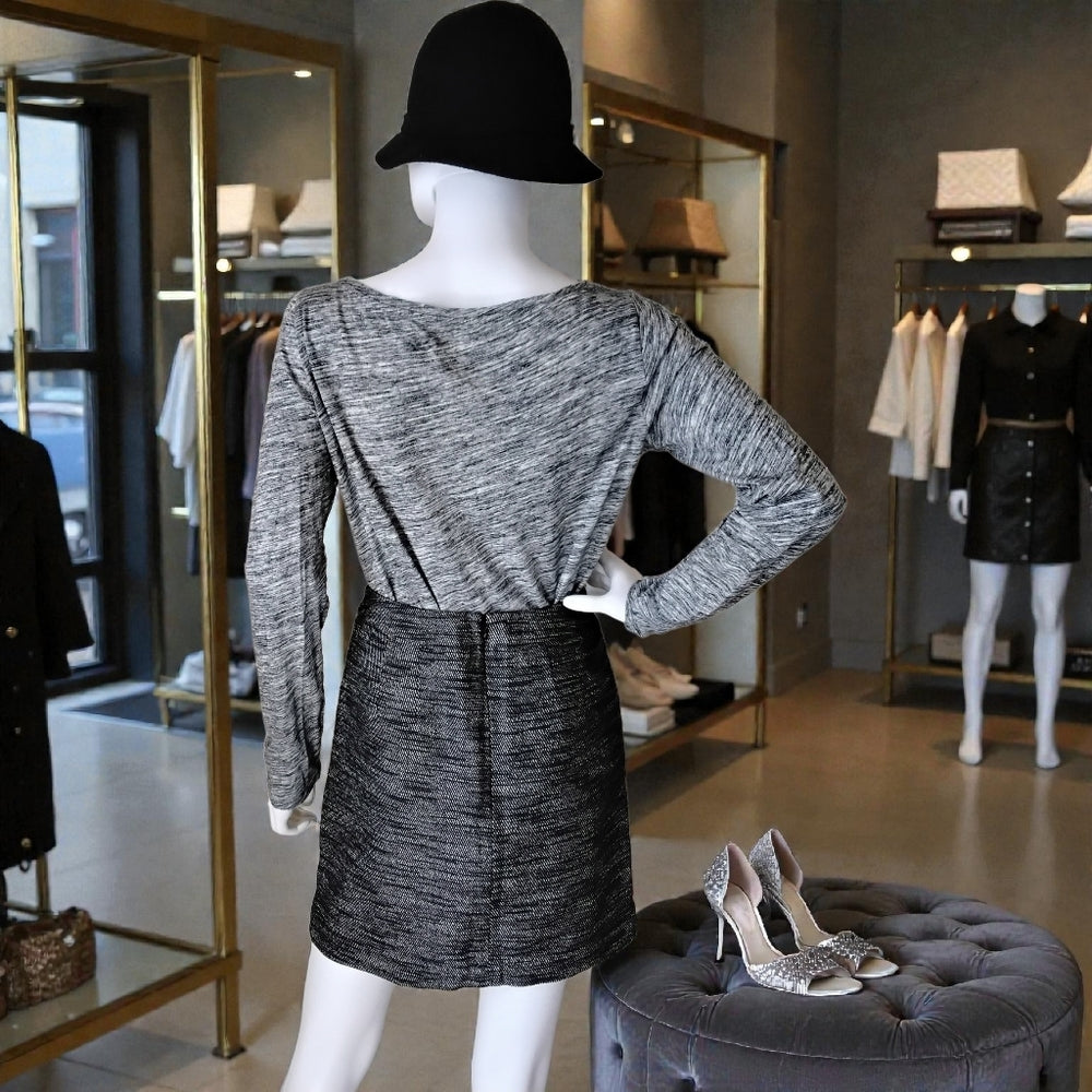 LOFT Heather Gray Cotton Top w/ Black Bow Trim – Size M