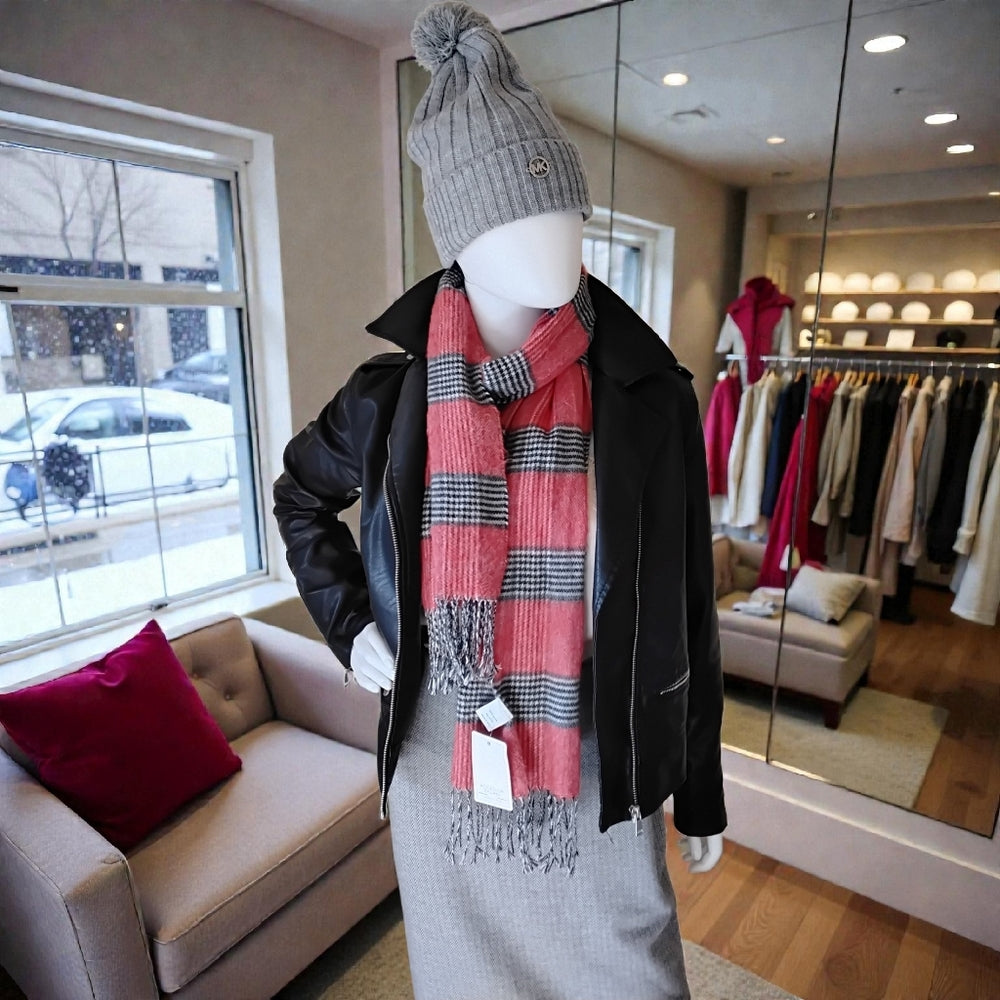 Italian Plaid Scarf Orange, White, & Black NWT – Accessori Italiani Luxe Winter