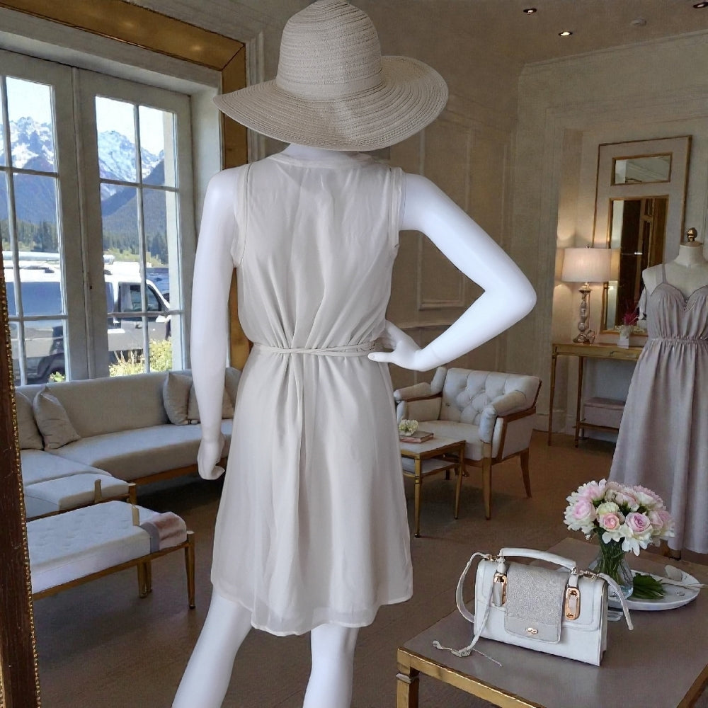 Simply Vera Vera Wang Charming Cream Belted Mini Sleeveless Dress Sz Small