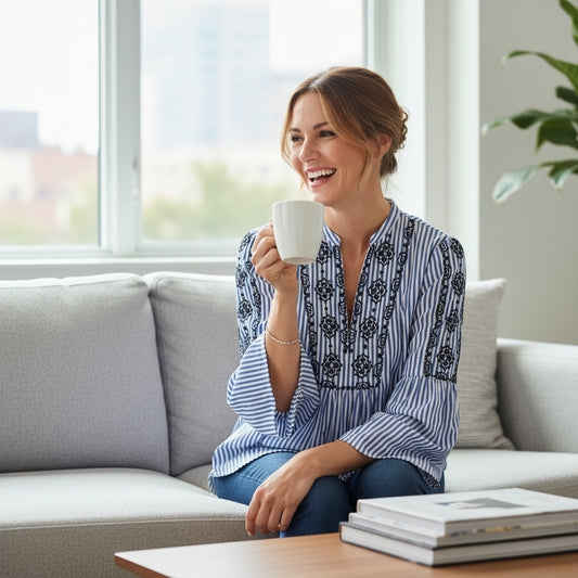 LOFT Blue & White Striped Embroidered Blouse – XS Petite