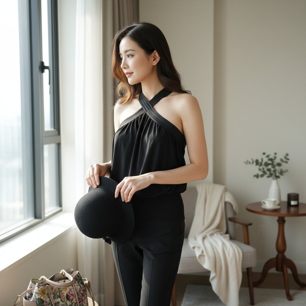 White House Black Market Cross Front Halter Tunic – Black XS, NWT