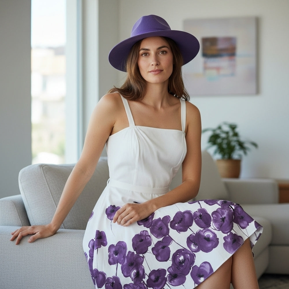 ALYN PAIGE White & Purple Floral Midi Dress – Size 7/8