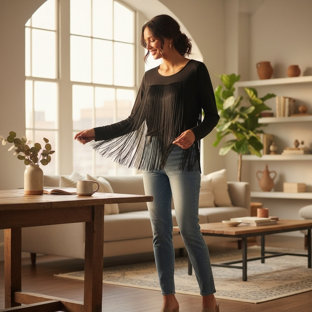 Skye's The Limit Statement Fringe Top – Sleek & Stylish  Sz M