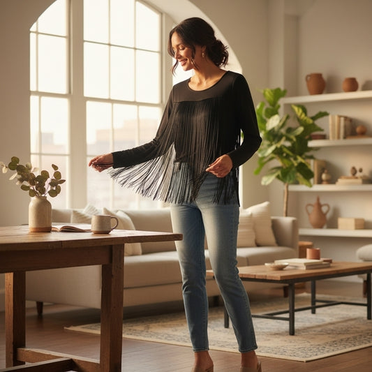 Skye's The Limit Statement Fringe Top – Sleek & Stylish  Sz M