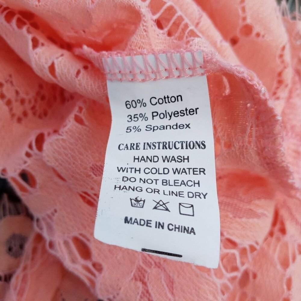 Grace & Emma Romantic Peach Floral Lace Long Sleeve Sweetheart Dress Size Small