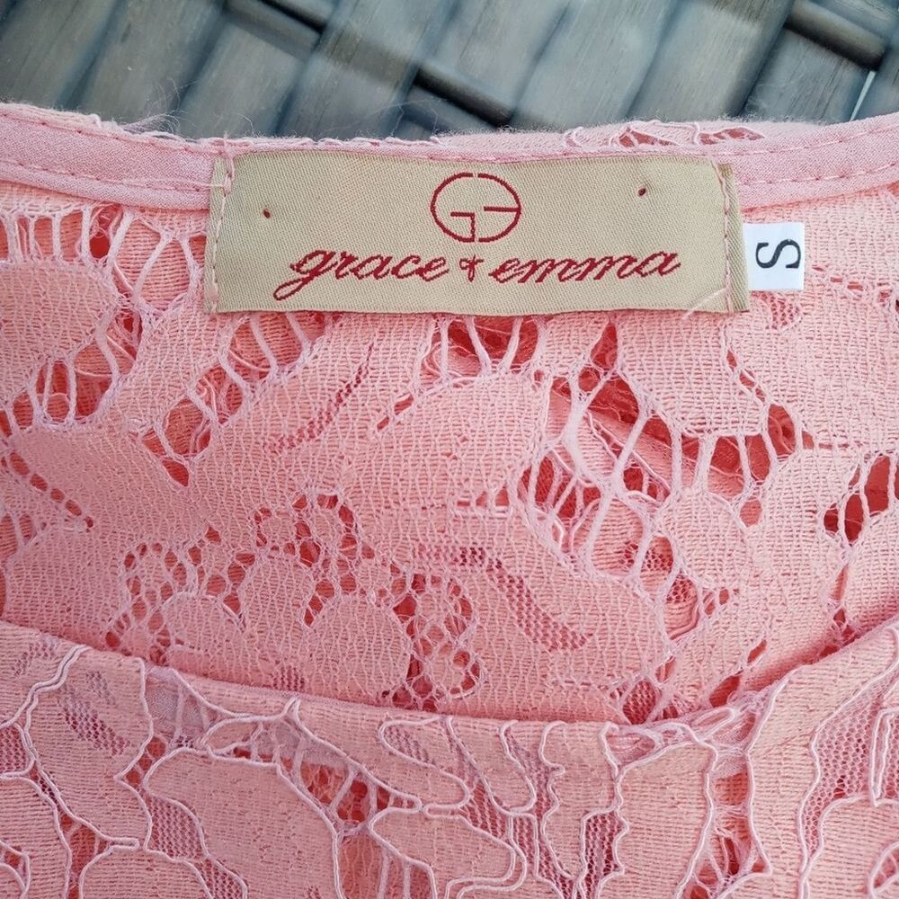 Grace & Emma Romantic Peach Floral Lace Long Sleeve Sweetheart Dress Size Small