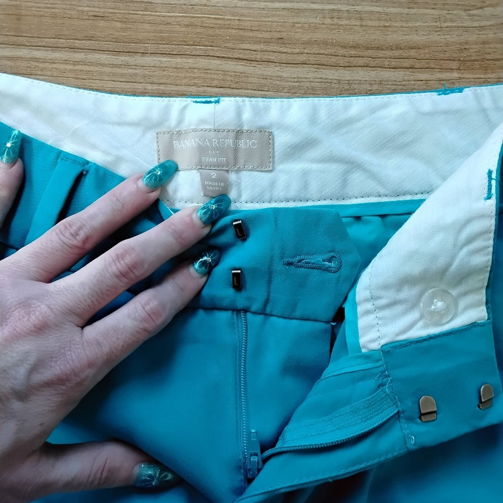 Banana Republic Bold Turquoise Ryan Fit Straight Leg Trousers Sz 2