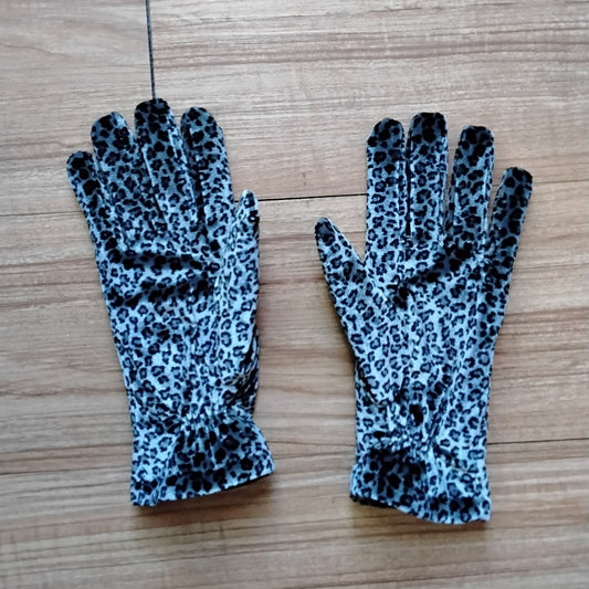 Cajoan Soft Black & Silver Leopard Print Gloves One Size Fits Most