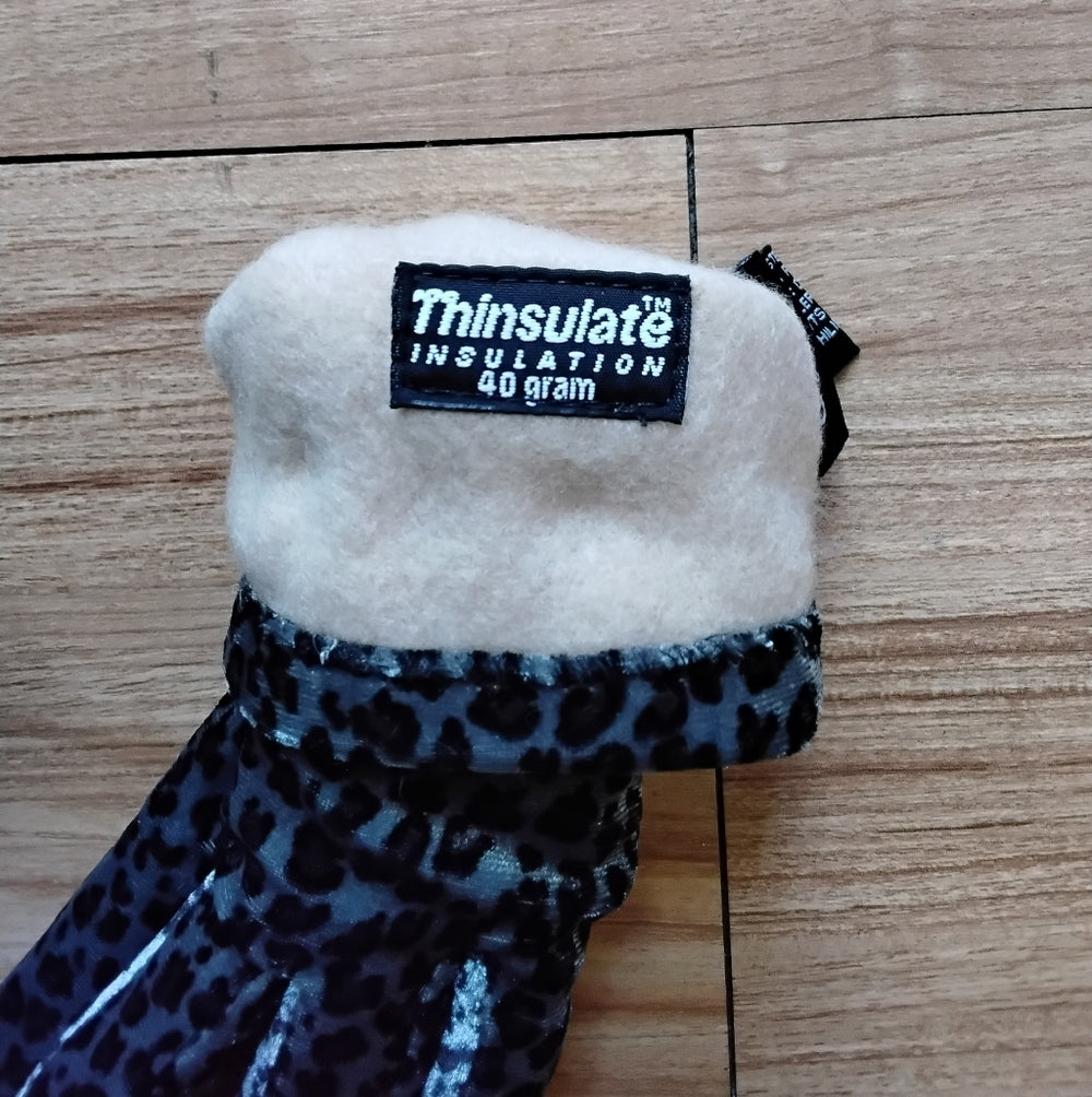 Cajoan Soft Black & Silver Leopard Print Gloves One Size Fits Most