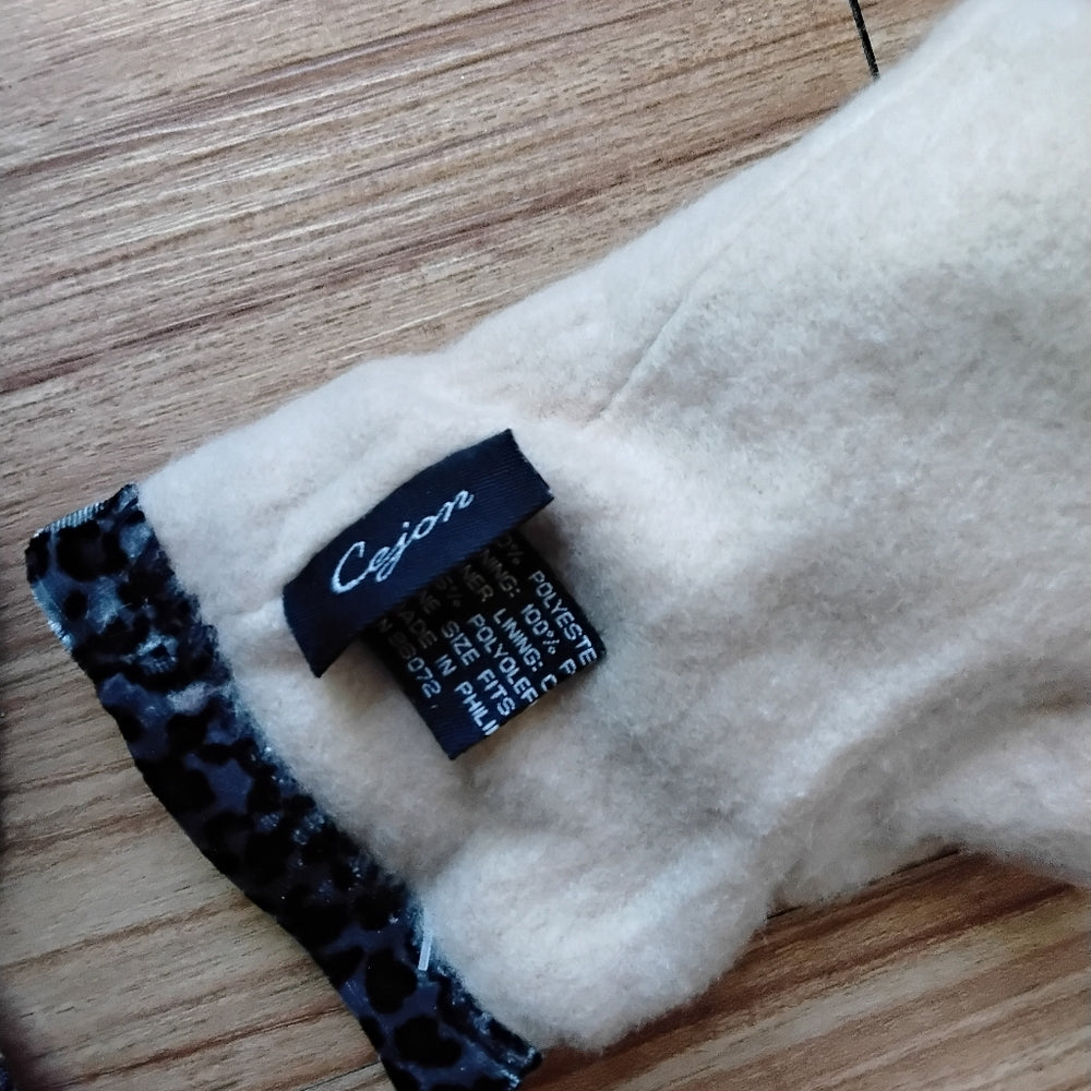 Cajoan Soft Black & Silver Leopard Print Gloves One Size Fits Most