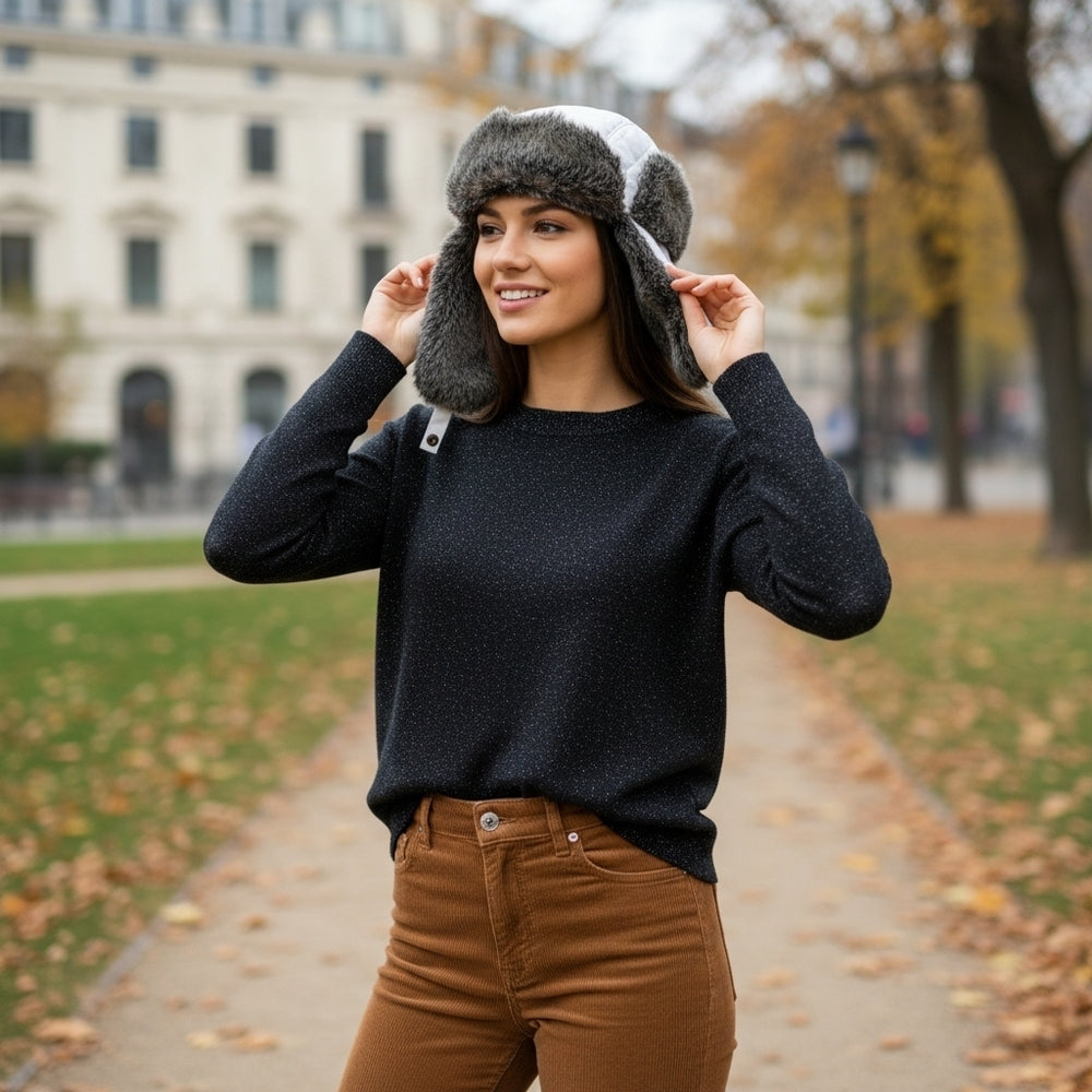 Eddie Bauer White Quilted Trapper Hat w/Plush Faux Fur S/M