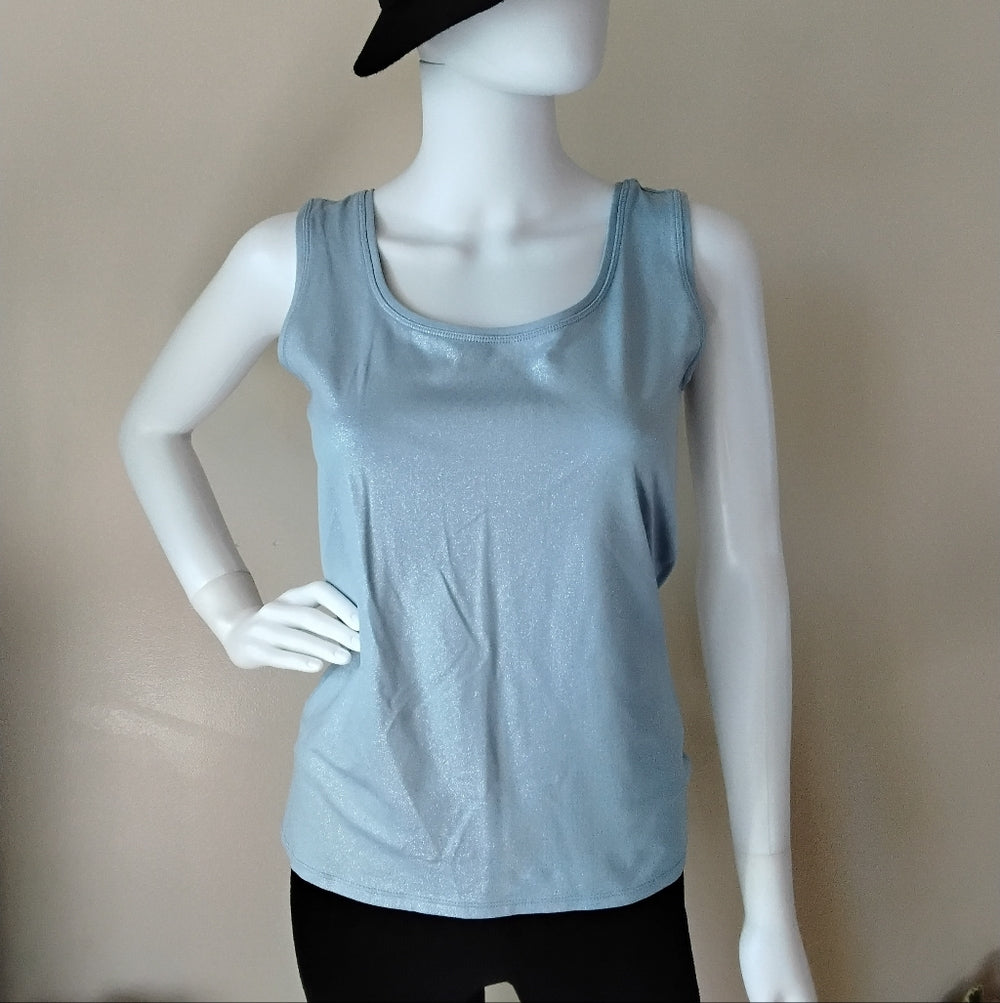 White House Black Market Light Blue Sleeveless Shimmer Top Sz Medium