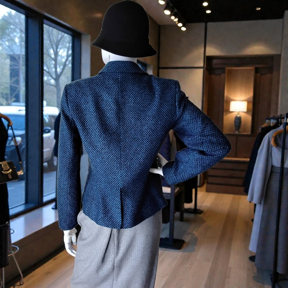 Calvin Klein Tailored Blue Houndstooth Blazer Sz 6