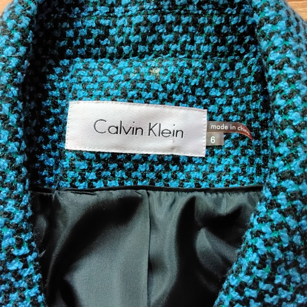 Calvin Klein Tailored Blue Houndstooth Blazer Sz 6