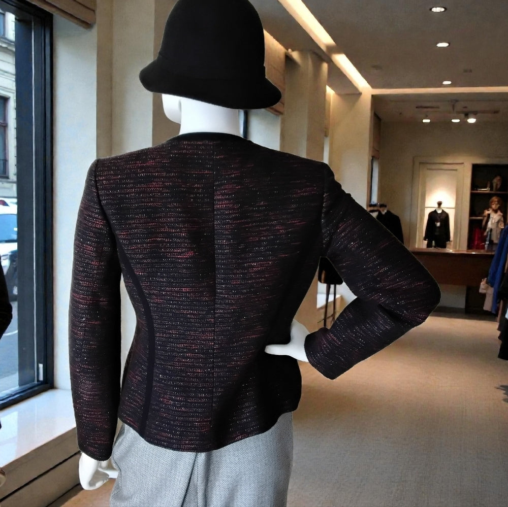 Kasper Tailored Deep Red & Black Trim Textured Blazer Sz 2P